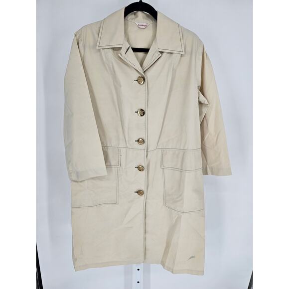 Vintage Donnkenny Womens Sz 16 Knee Length Raincoat Beige w/ Gold Buttons - Picture 1 of 4